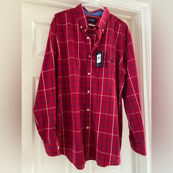 NWT Chaps Men’s Long Sleeved red and blue Button down. Size xxl - Picture 1 of 6